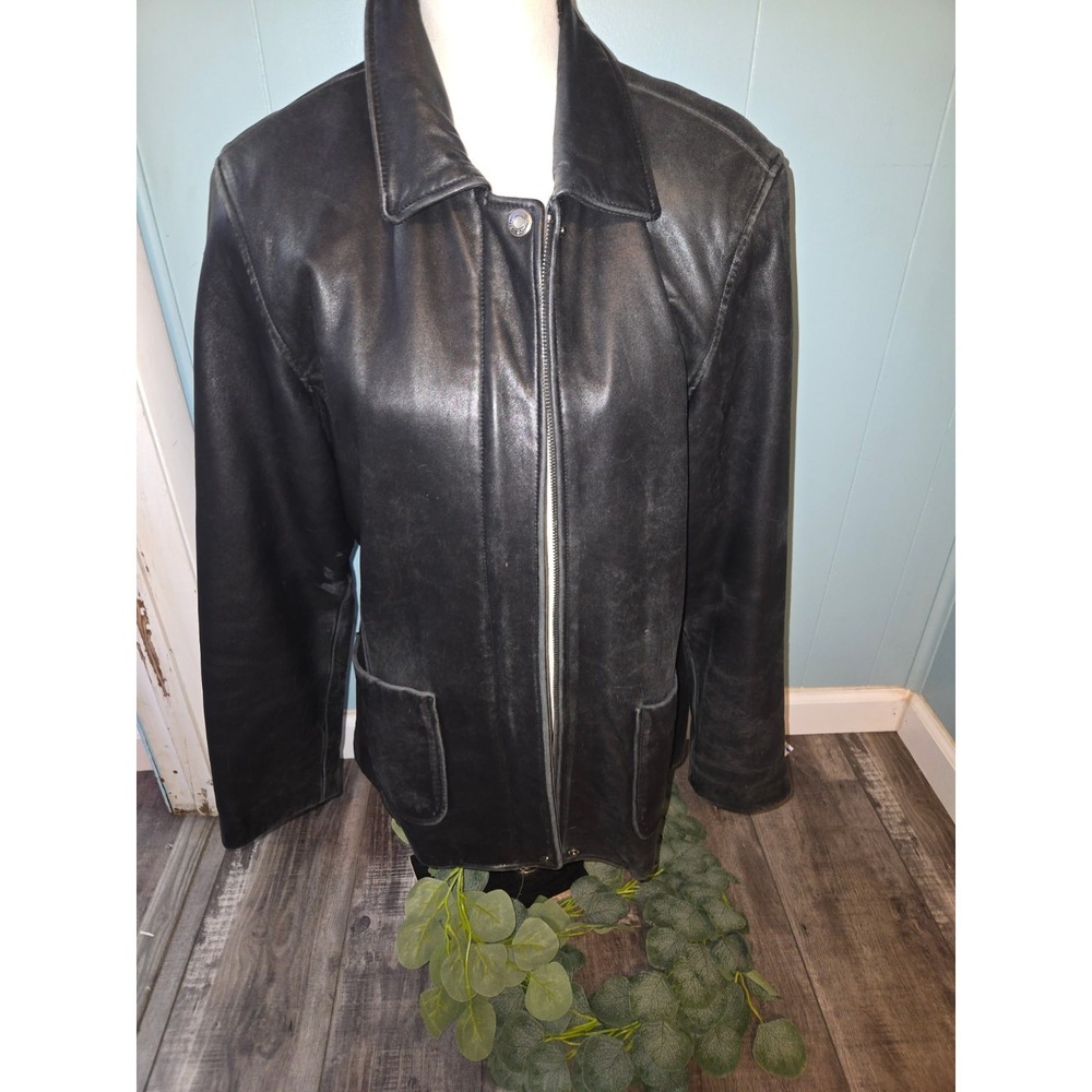 Vintage Liz Claiborne Full Zip Leather Car Coat Jacket Sz L